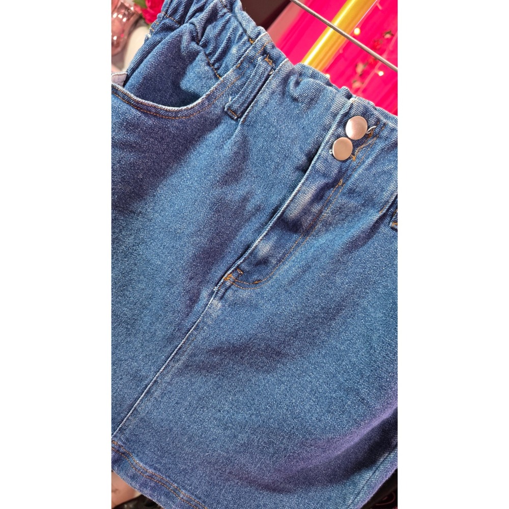 Mele E Per Womens Medium Denim Mini Skirt Paperbag Waist Blue Cotton Blend - Picture 5 of 9